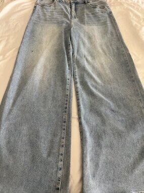 Risen Jeans Light Wash Wide Leg High Rise Women's 2XL Distressed Stretch Denim